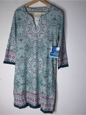 NWT Coolibar Oceanside Tunic Dress Green Pink UPF 50+‎ Medium